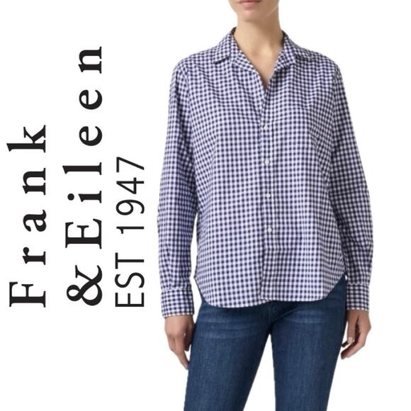 FRANK & EILEEN BARRY SHIRT BUTTON DOWN GINGHAM NAVY BLUE/WHITE SZ L AESTHETIC - Picture 1 of 16